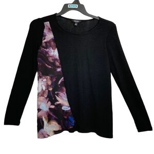 Vera Wang Knit Top Womens Size Small /F Black Purple Floral Crossover